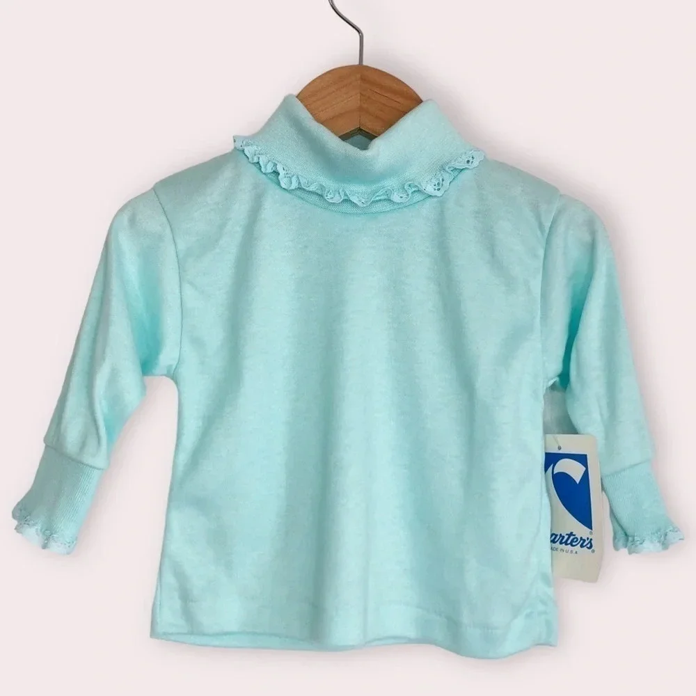 NWT Vintage Carter's turtleneck shirt aqua blue lace trim size‎ 12 months